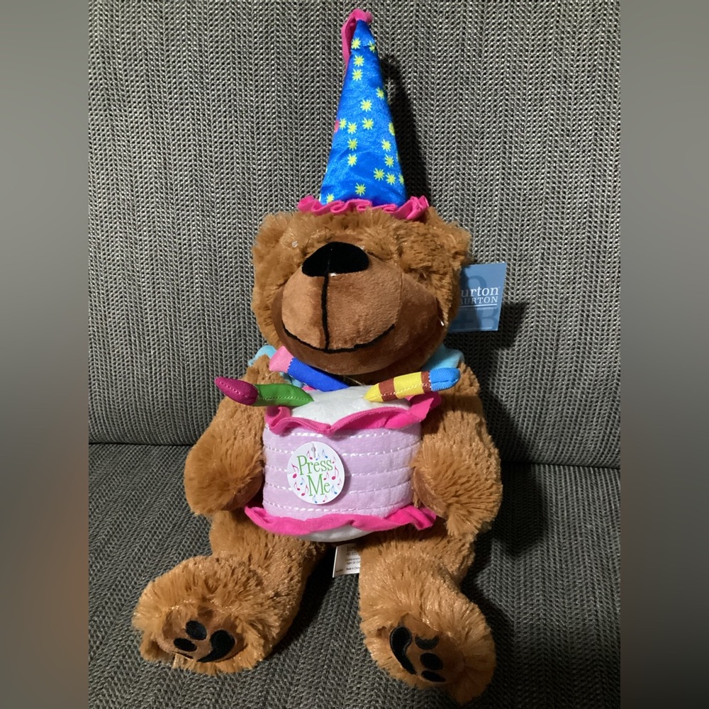Burton & Burton Plush Happy Birthday Bear, Plays Happy Birthday Song NWT
